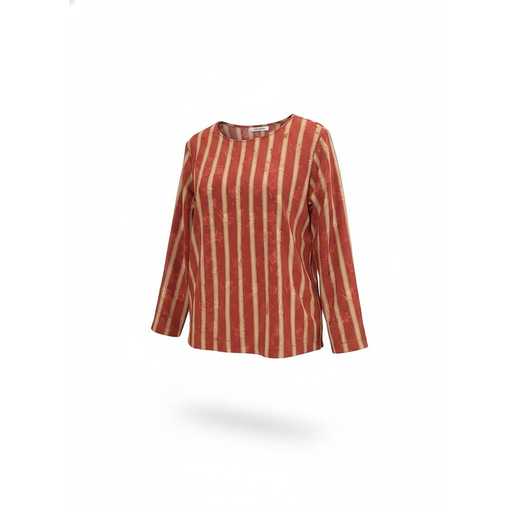 Pomandere Women's Red Striped Short Sleeve Blouse Size 40 NWT